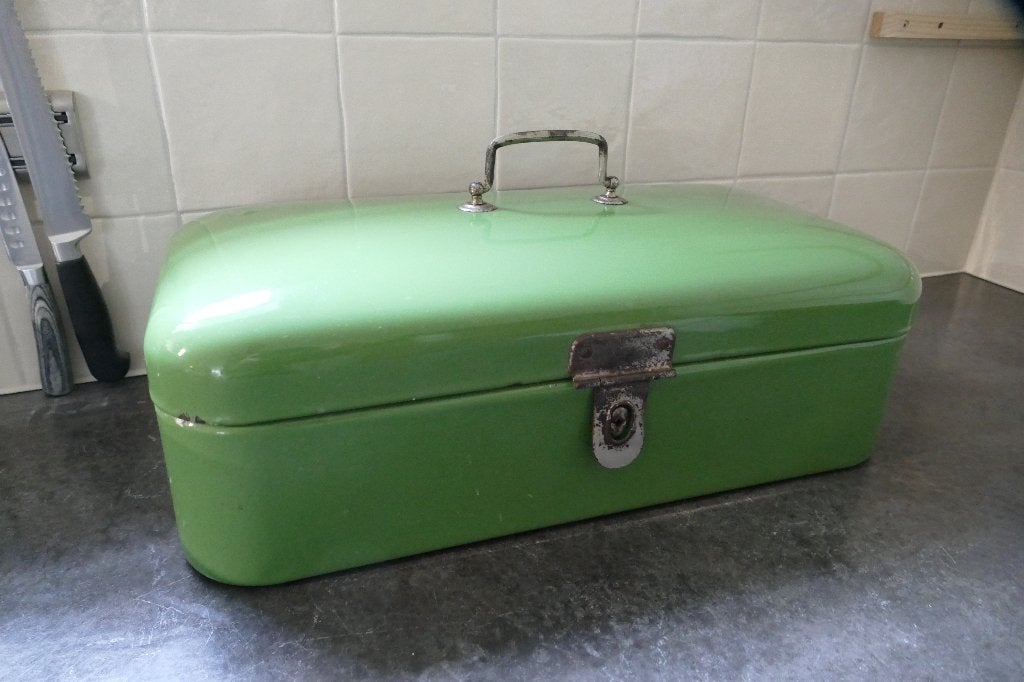 Emaille broodtrommel groen, Ophalen, Groen, Zo goed als nieuw, Metaal