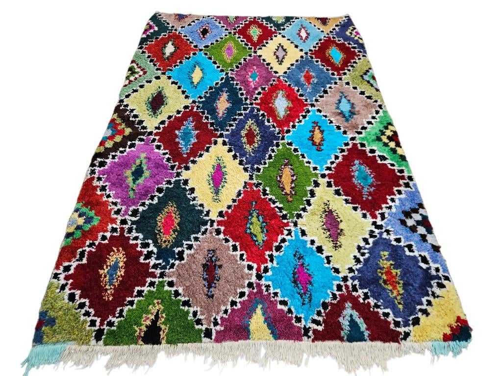 Handmade wool Berber Azilal carpet modern Abstract 160x230cm, Crème, 150 tot 200 cm, Onbekend, 200 cm of meer