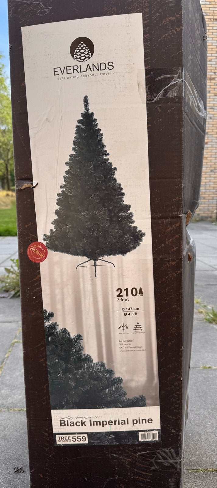 Kerstboom in doos (kunst, stevige kwaliteit) zwart, Ophalen, Zo goed als nieuw