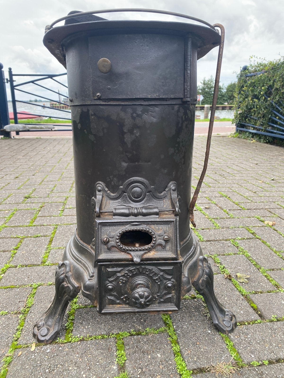 Brevete kacheltje gietijzeren, Ophalen, Gebruikt, Houtkachel, Vrijstaand