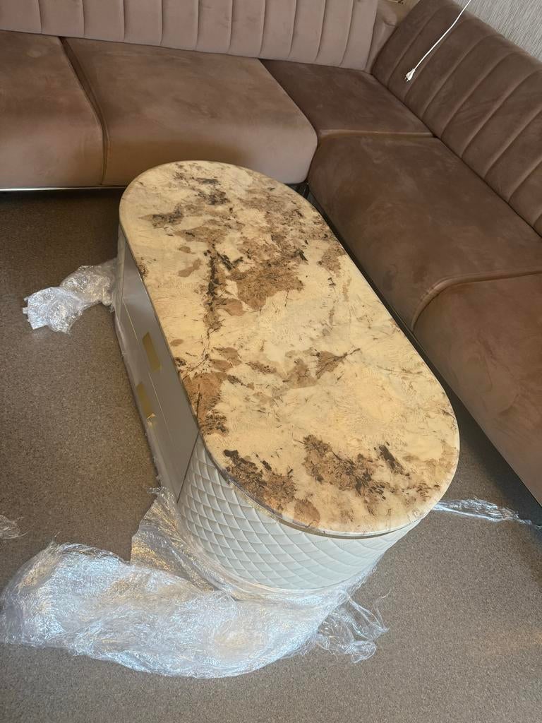 Luxe Marmeren Salontafel - Ovaal Design, Huis en Inrichting, Tafels | Salontafels, Overige materialen, 100 tot 150 cm, Nieuw, Ovaal