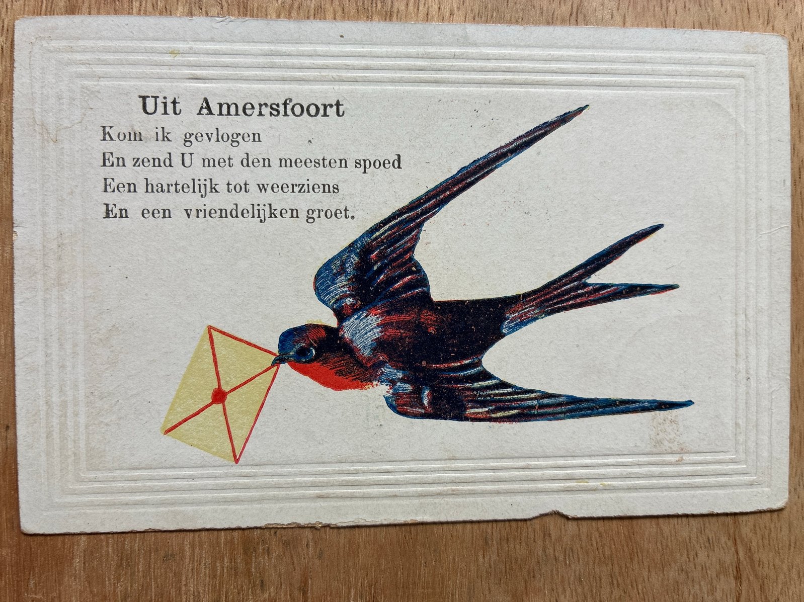 Oude briefkaart uit Amersfoort 1905 zwaluw en postzegel, Ophalen of Verzenden, Voor 1920, Gelopen, Utrecht
