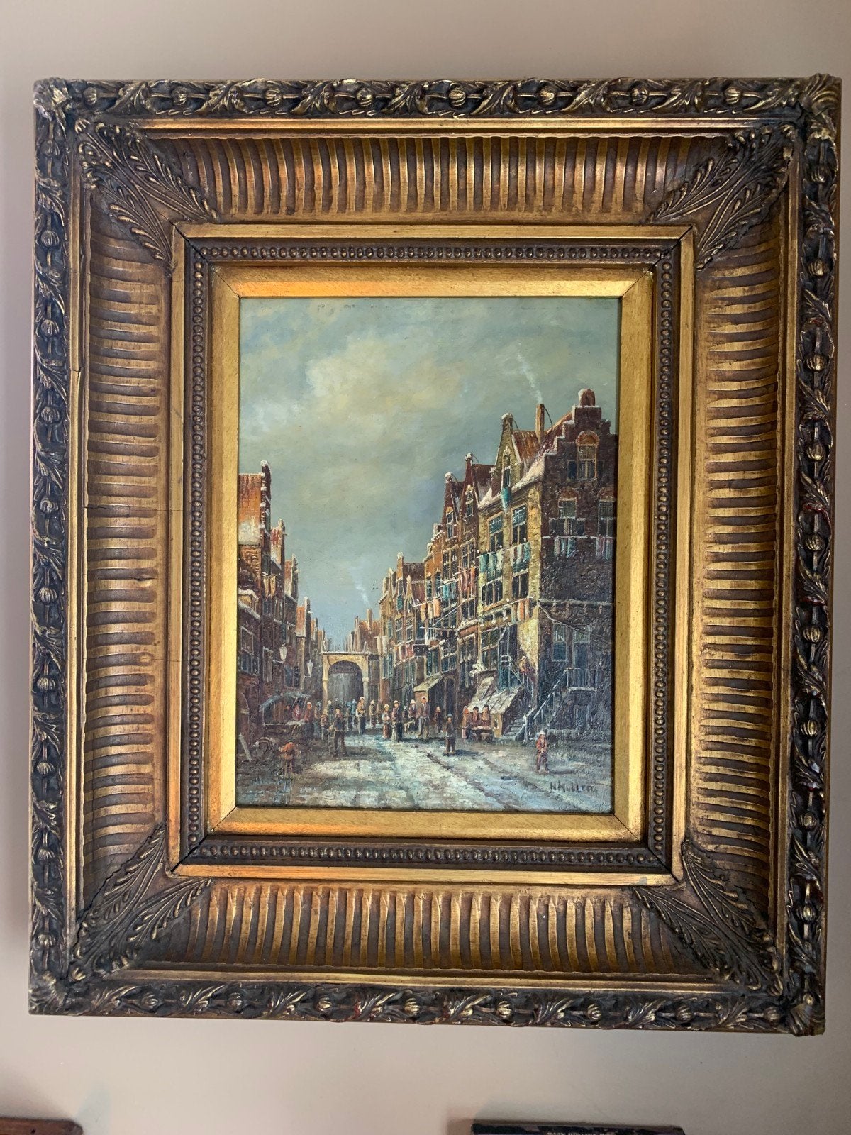 Prachtig gesigneerd stadsgezicht van H. Müller op doek, Antiek en Kunst, Kunst | Schilderijen | Klassiek, Ophalen, Klassiek, Stads- / dorpsgezicht
