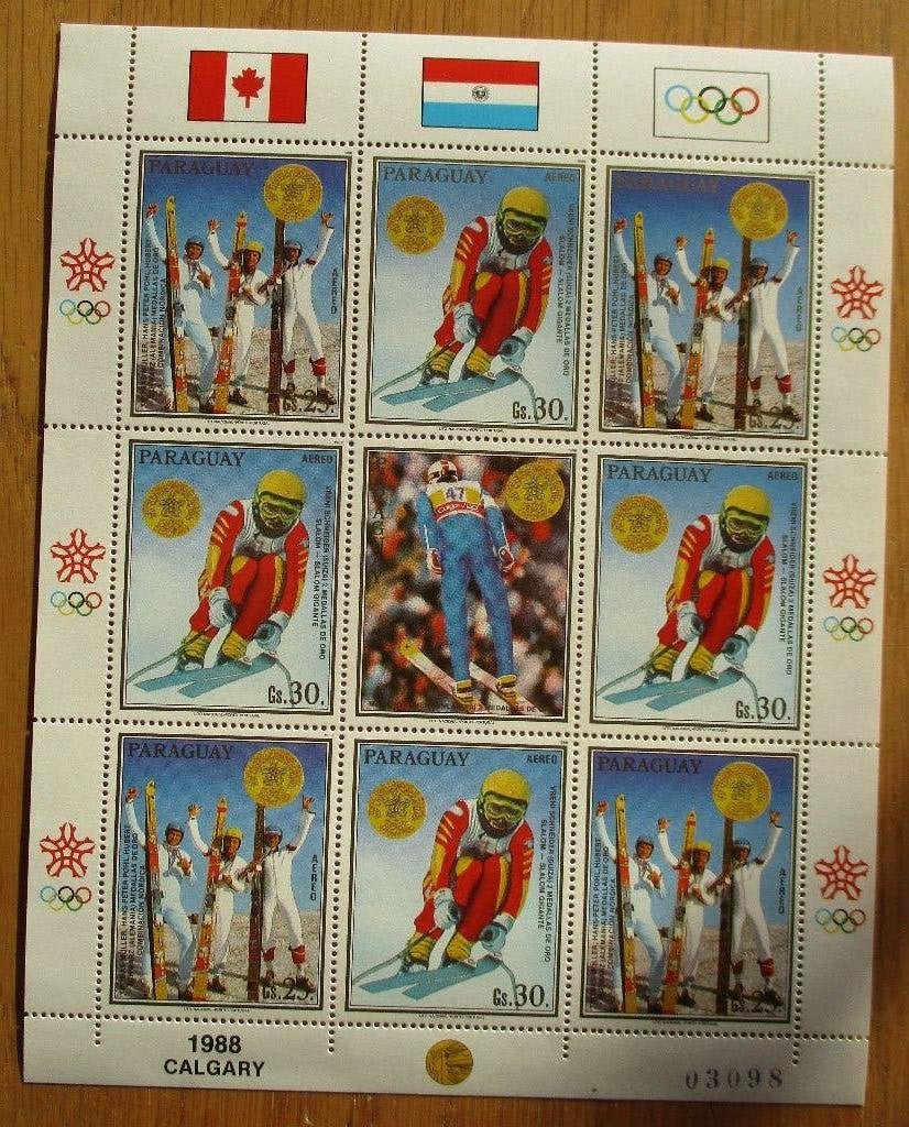 Paraguay, velletje Olympische Winterspelen 1988, Postzegels en Munten, Postzegels | Thematische zegels, Ophalen of Verzenden, Postfris