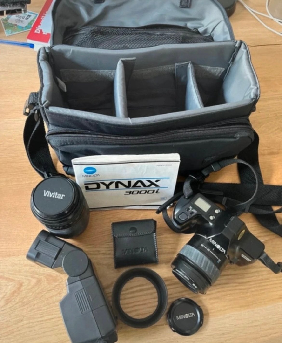 Minolta Dynax 3000i Spiegelreflexcamera met accessoires, Ophalen of Verzenden, Gebruikt, Spiegelreflex, Minolta