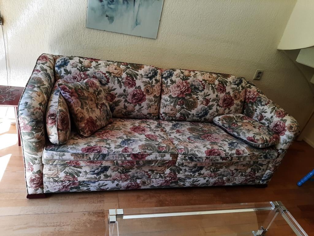 Klassieke gebloemde stoffen tweezitsbank, Huis en Inrichting, Ophalen, Klassiek, Bloemenprint, Gebruikt, Tweepersoons