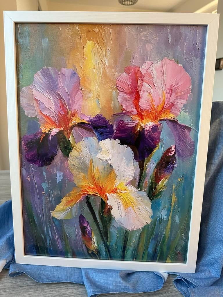 Bloeiende IRIS Bloem Schilderij in Witte Lijst 30x40 cm, Ophalen of Verzenden