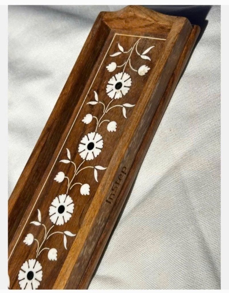 Vintage Houten Dienblad met parelmoer Bloemen Inleg, Ophalen of Verzenden