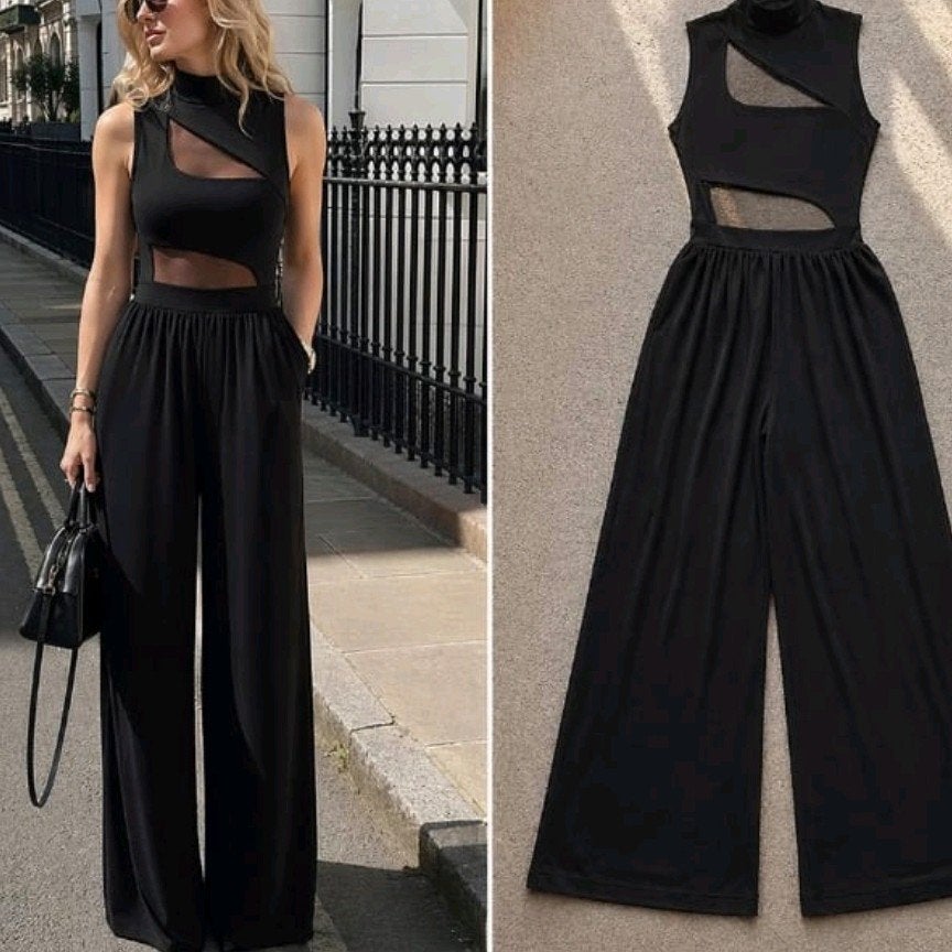 Cider Zwarte Jumpsuit met Mesh Details, Zwart, Nieuw, Ophalen of Verzenden, Maat 36 (S)