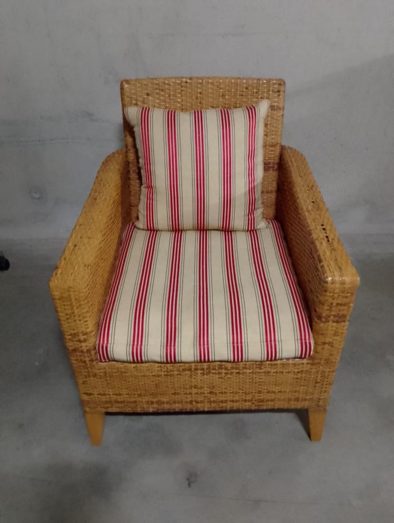 Design fauteuil (rotan, kussens) - Gunther Lambert, Huis en Inrichting, Ophalen, Gebruikt, Bruin, Design Gunther Lambert