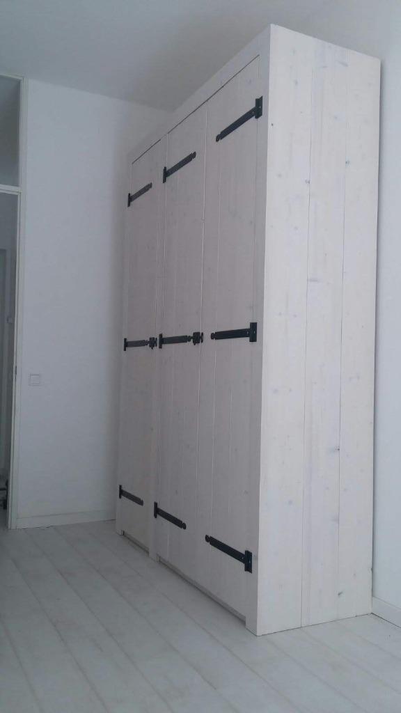 Steigerhouten kledingkasten White wash, Ophalen, Nieuw, 50 tot 75 cm, 200 cm of meer