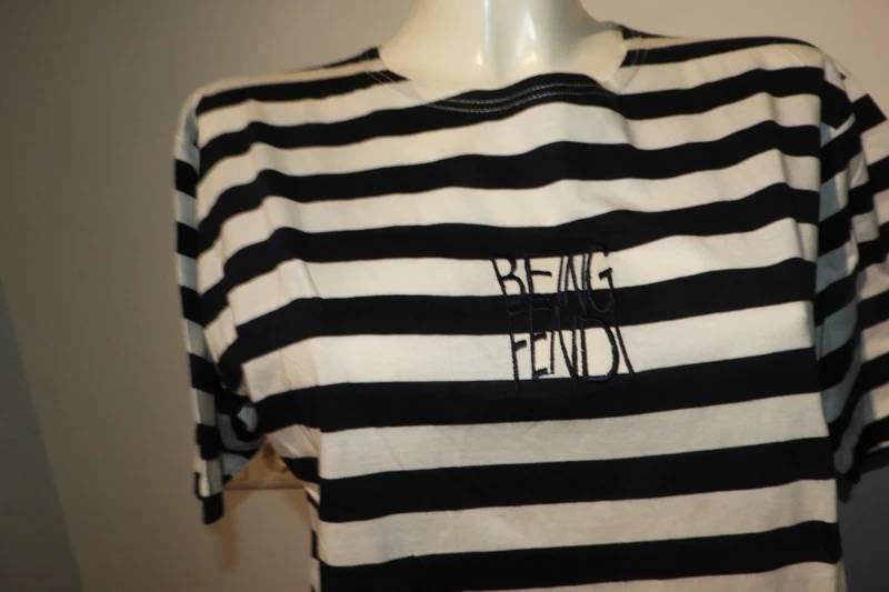 Fendi vintage shirt gestreept marine look stiksel geel voeri, Wit, Maat 42/44 (L), Fendi, Ophalen of Verzenden