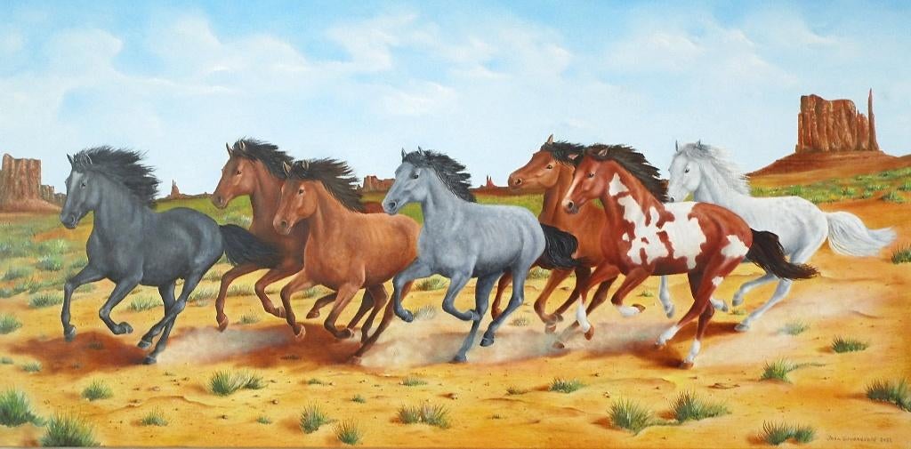 Wilde paarden, Ophalen, Nieuw, Schilderij, 100 tot 125 cm