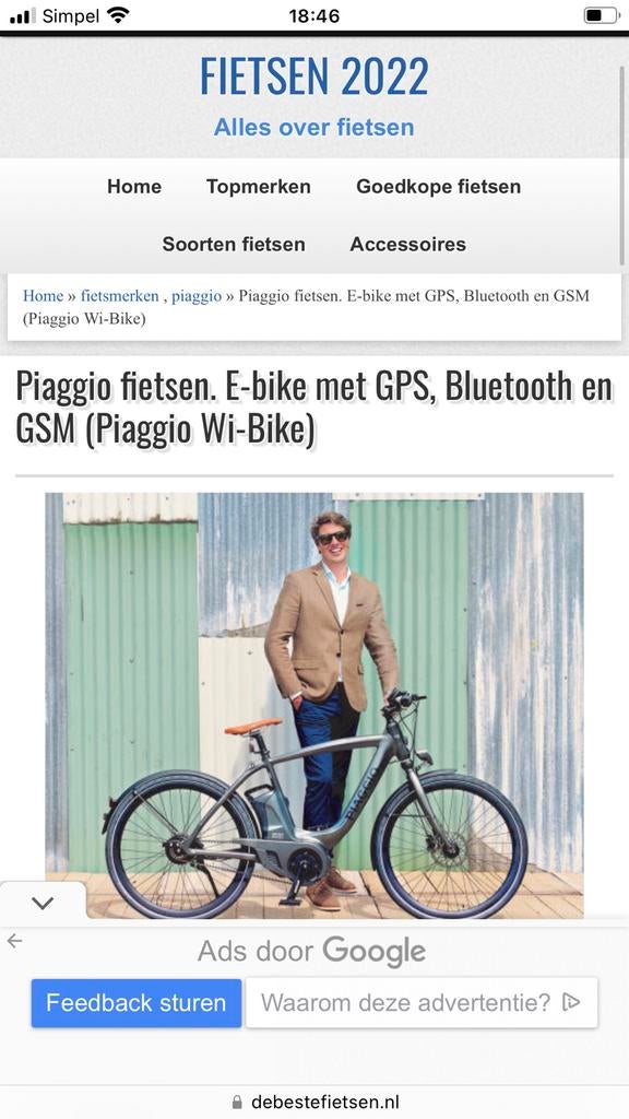 Piaggio Wi-Bike E-bike met GPS, Fietsen en Brommers, Elektrische fietsen, Zo goed als nieuw, Overige merken, 51 tot 55 cm, 50 km per accu of meer