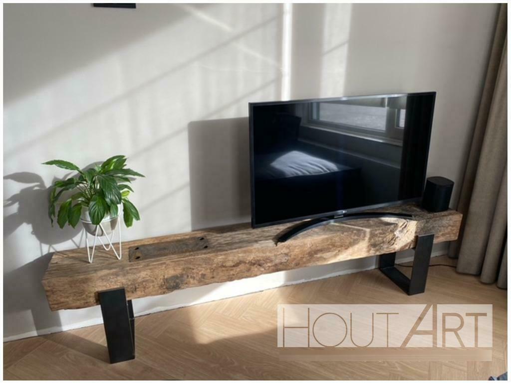 SPOORBIELS TV-MEUBEL - Oud eiken met strippoot!, Overige materialen, 100 tot 150 cm, Nieuw, Ophalen of Verzenden