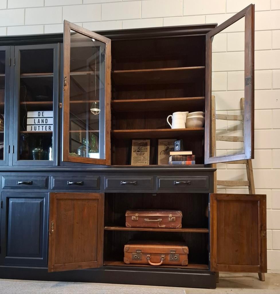 XXL Vintage/Industriële zwarte schoolkast, Buffetkast, Huis en Inrichting, Kasten | Buffetkasten, 200 cm of meer, Ophalen of Verzenden