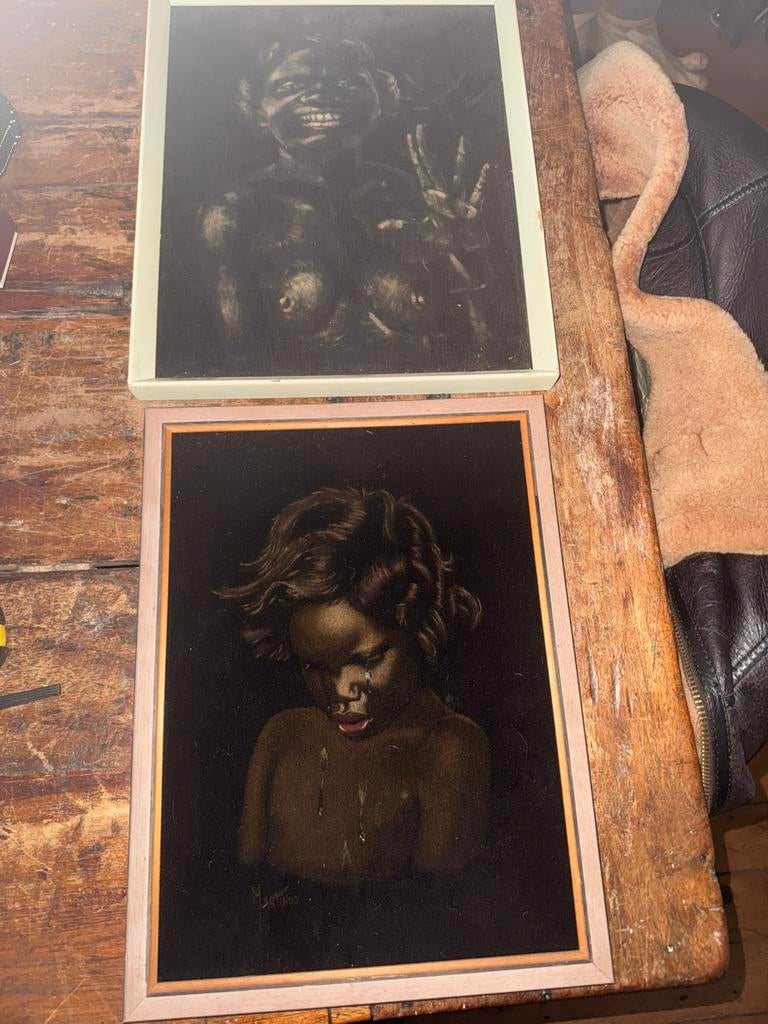 2 aparte vintage schilderijen Aboriginals kunst, Antiek en Kunst, Ophalen of Verzenden