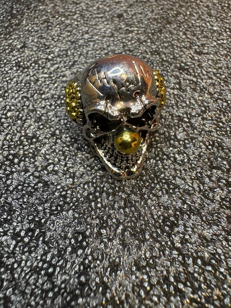 (*) Skull Ring Heren – Zilver/Goud – Gothic – Maat 24, 20 of groter, Heer, Zo goed als nieuw, Zilver