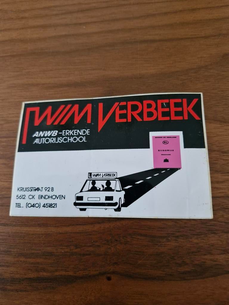 5714 Sticker Wim Verbeek ANWB erkende Autorijschool Eindhove, Verzamelen, Ophalen of Verzenden, Zo goed als nieuw