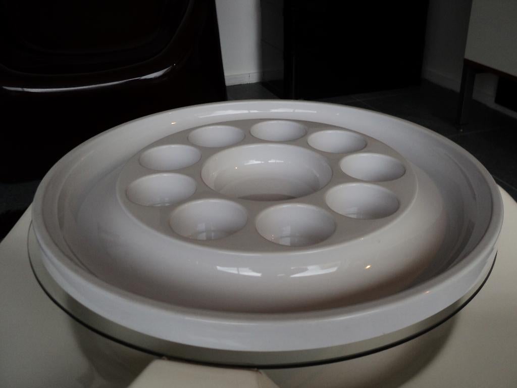Kunststof design hapjesschaal wit italiaans design jaren 70, Kunststof, Gebruikt, Schaal, Rond