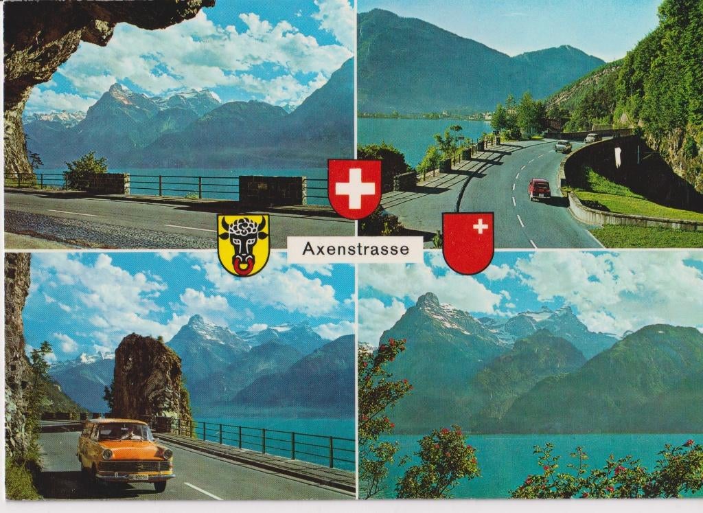 Zwitserland, Axenstrasse met auto's, Opel Rekord P2 Caravan, Ophalen of Verzenden, 1960 tot 1980, Ongelopen, Overig Europa