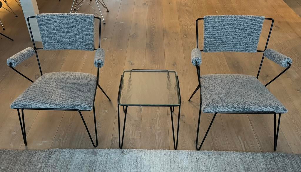 Set Arnold Bueno de Mesquita stoelen en tafeltje, Huis en Inrichting, Ophalen, Metaal, Gebruikt, Twee
