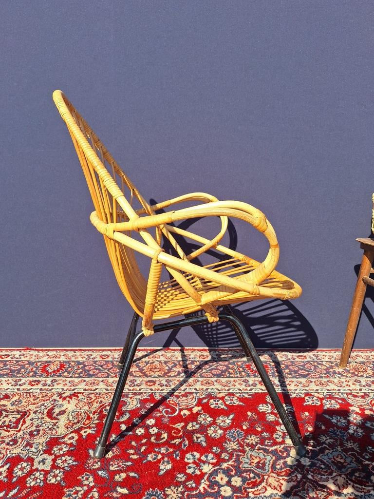 Vintage rotan fauteuil, jaren vijftig, Rohe, Noordwolde, Huis en Inrichting, Fauteuils, Gebruikt, Riet of Rotan, Ophalen of Verzenden