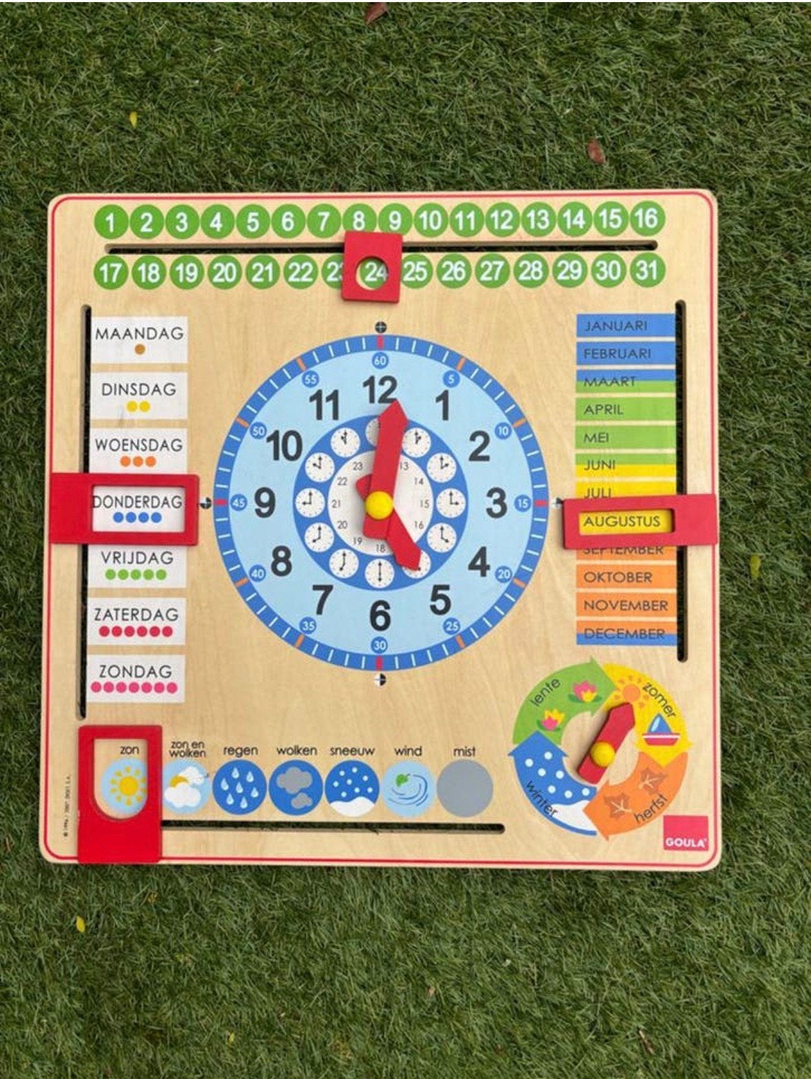 Houten kalender klok Goula, Kinderen en Baby's, Speelgoed | Houten speelgoed, Ophalen, Zo goed als nieuw