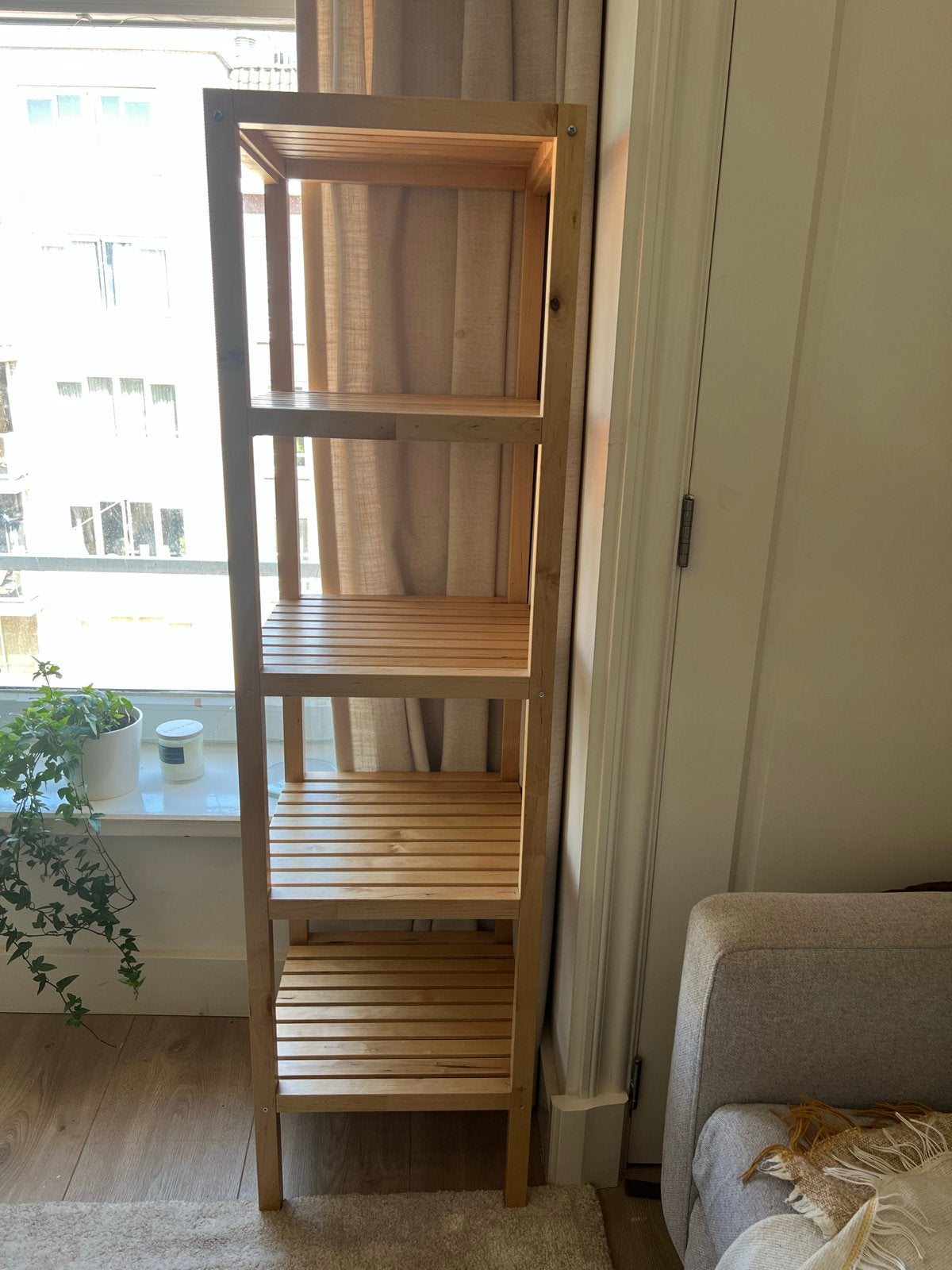 Houten rek met 5 planken - 138x37x37 cm, Ophalen, Gebruikt