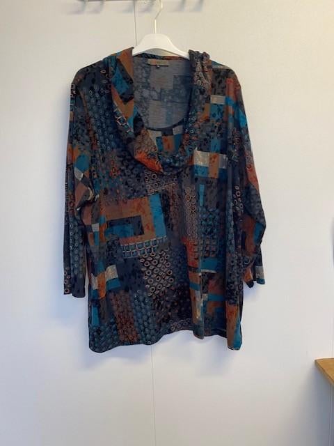 Tuniek Exelle col kraag terra/petrol/zwart/grijs XL - 58/60, Exelle, Overige kleuren, Blouse of Tuniek, Ophalen of Verzenden