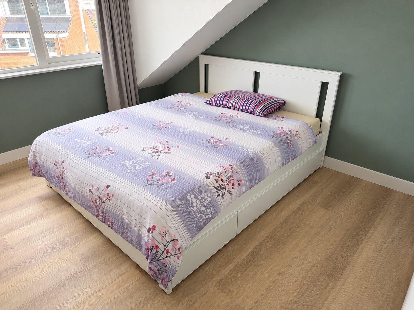 Strak wit bedframe met nieuw matras, Ophalen, Wit, Tweepersoons, Zo goed als nieuw