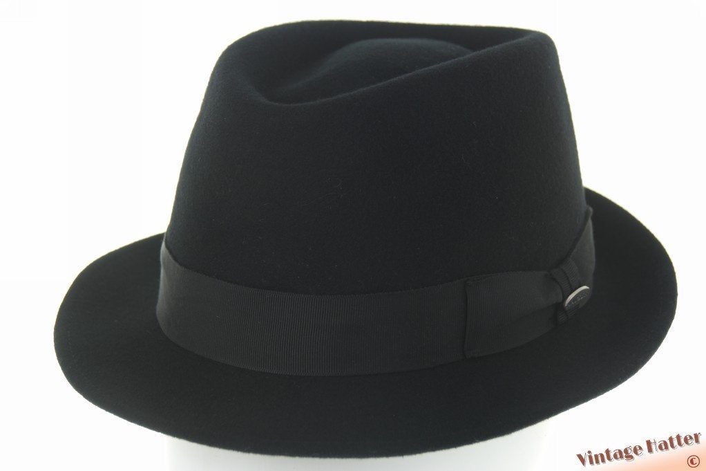 Vintage Gleufhoed Klassieke trilby Mayser zwart vilt 57 ZGAN, Ophalen of Verzenden, Hoed, Mayser, 57 cm (M, 7⅛ inch) of minder