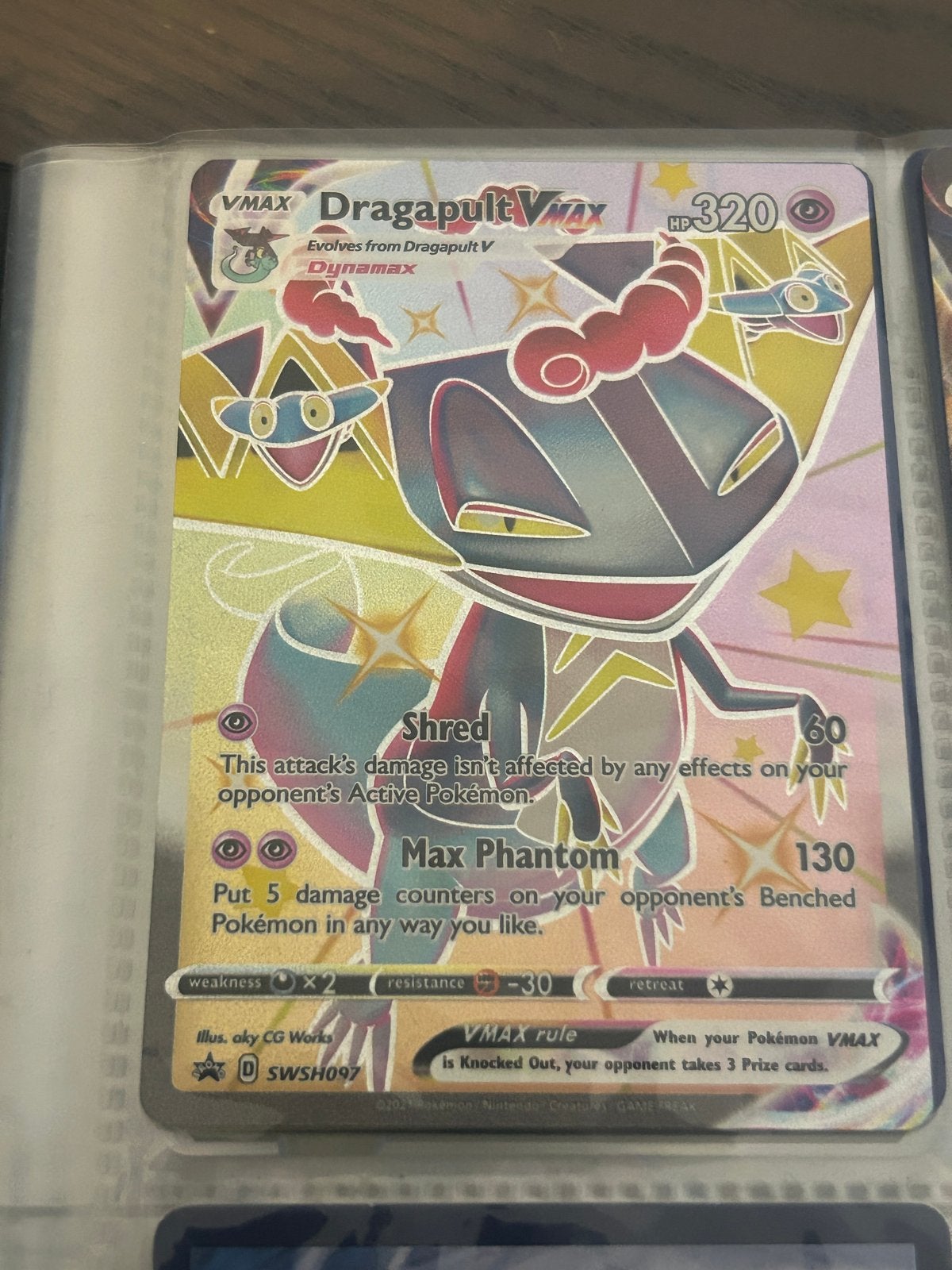 Dragapult VMAX Pokémon kaart (SWSH097) - Foil, Ophalen of Verzenden, Zo goed als nieuw, Losse kaart, Foil
