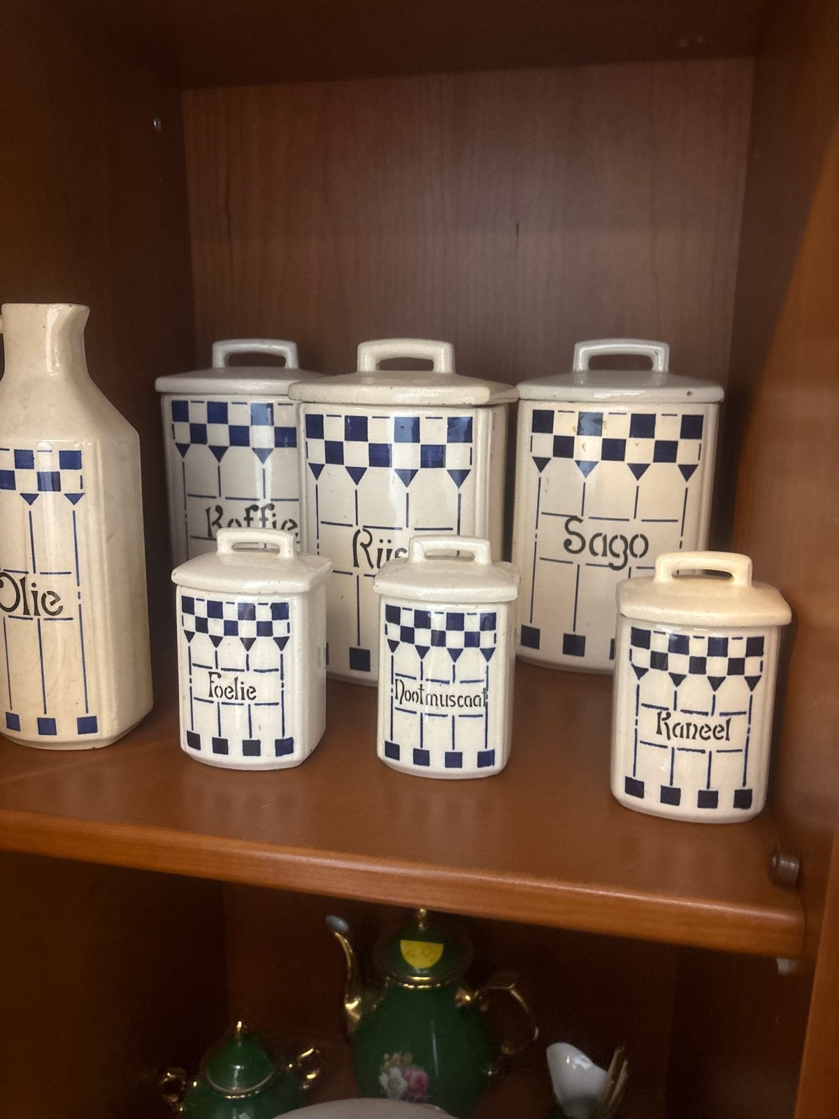 Antieke voorraadpotten set - Delfts blauw patroon, Ophalen