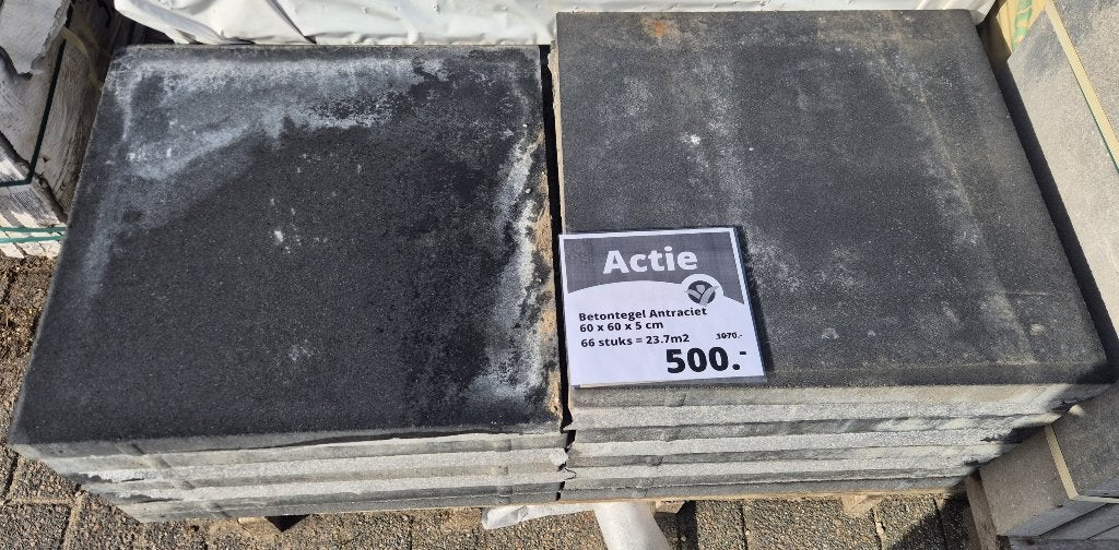 Tuintegel Beton Antraciet 60x60x5cm 66st. 23.7m2, Ophalen of Verzenden, Zo goed als nieuw, 10 m² of meer, Beton