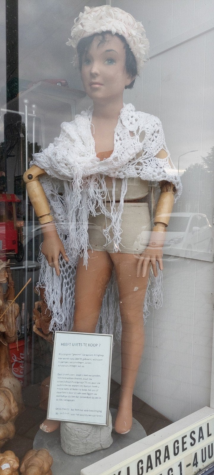 Vintage etalagepop / paspop met gehaakte kleding, Verzamelen, Poppen, Ophalen, Gebruikt, Overige typen, Levensecht of Reborn