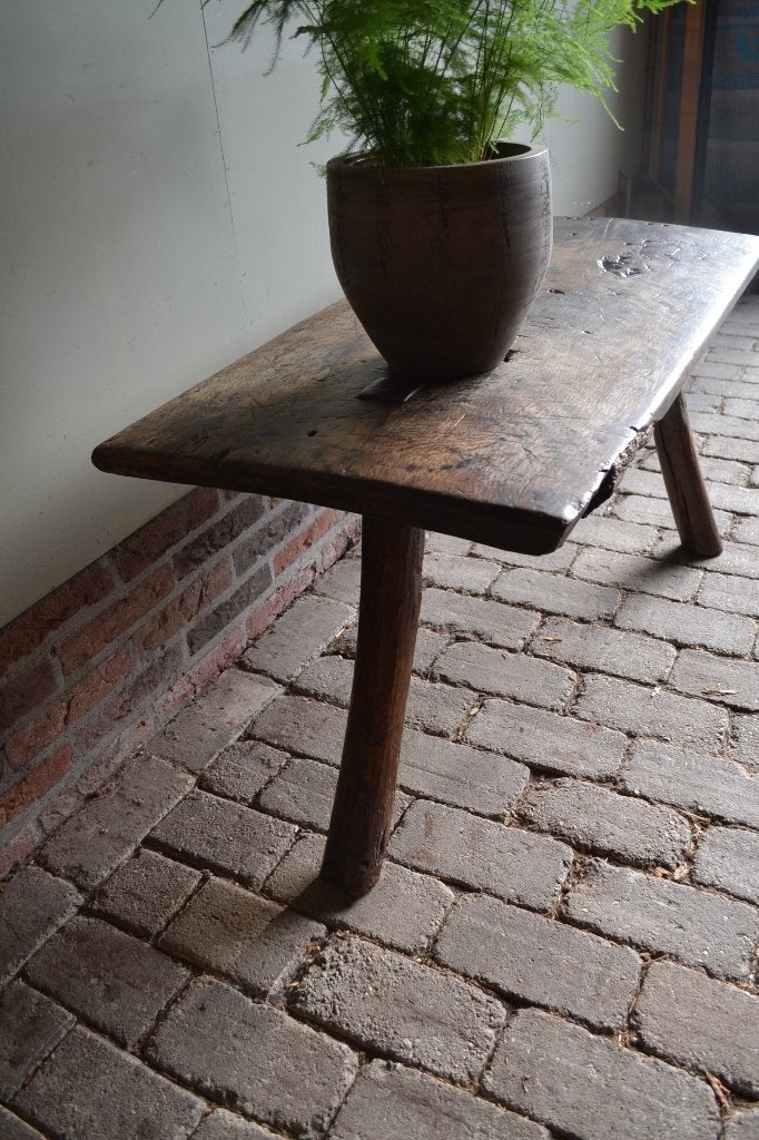 Prachtige antieke kastanje houten slagerstafel, salontafel., Ophalen of Verzenden