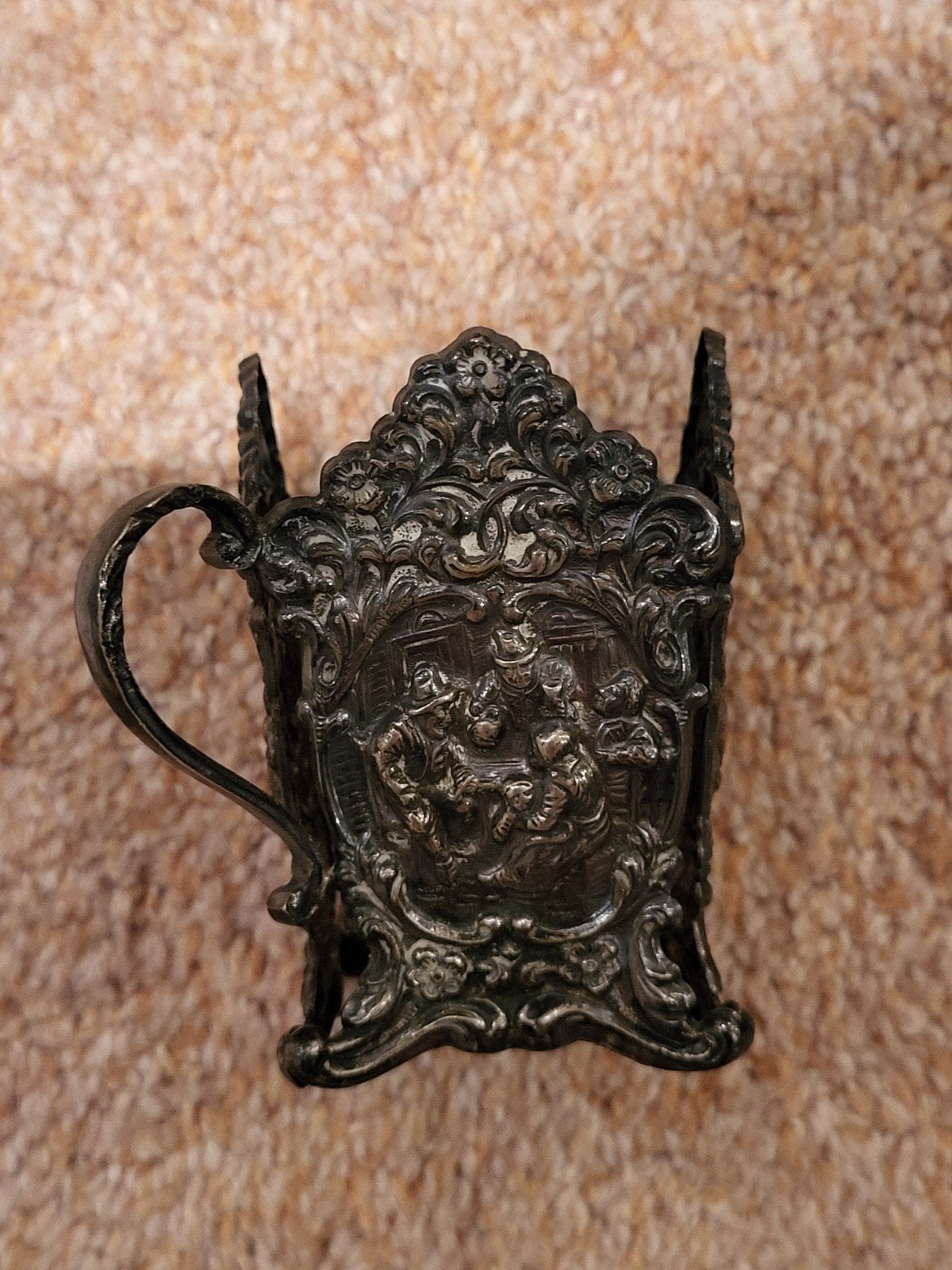 Antieke Verzilverde Maggi Fleshouder - Oud-Hollands Tafereel, Ophalen of Verzenden, Zilver