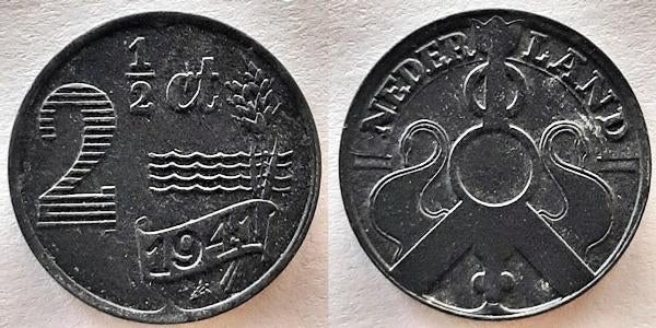 2 ½ cent 1941 Zink, Postzegels en Munten, Munten | Nederland, Verzenden, Koningin Wilhelmina, Overige waardes
