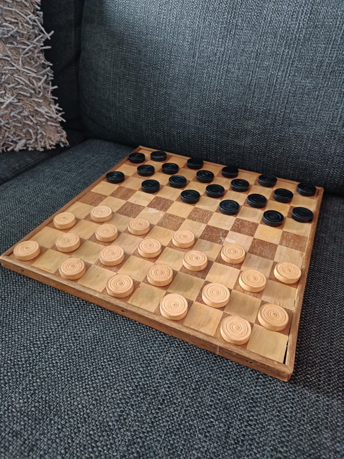 Houten Dambord met Houten Damstenen, Een of twee spelers, Ophalen of Verzenden, Gebruikt