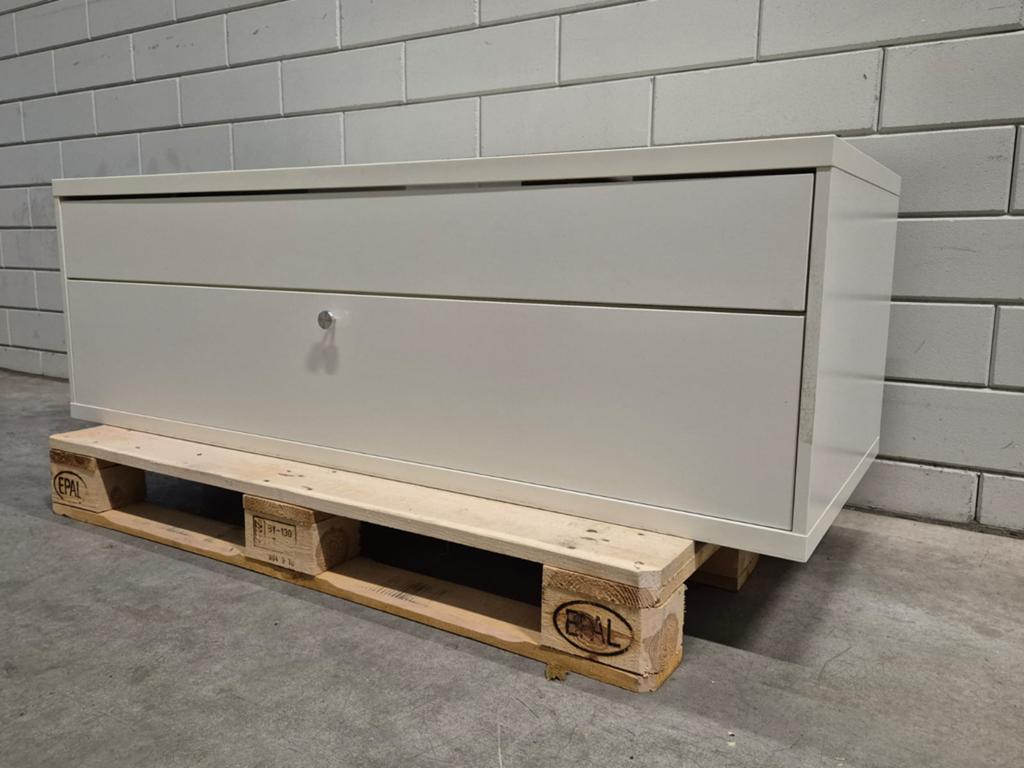TV meubel Wit, Ophalen, 100 tot 150 cm, Zo goed als nieuw, Minder dan 100 cm