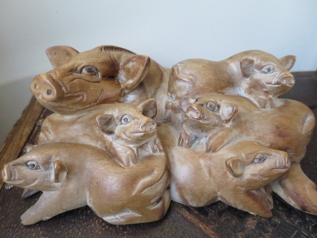 mooi uit hout gesneden varken zeugen beeld 20/14/9 cm, Ophalen of Verzenden