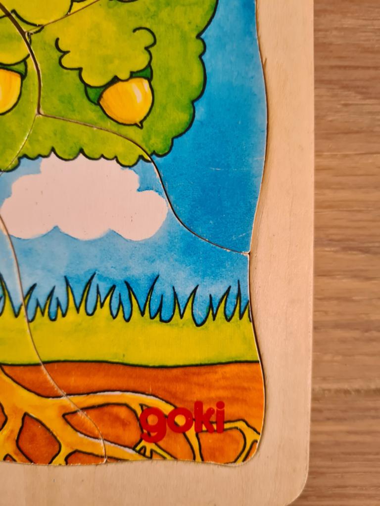 Goki Houten Puzzel Boom met Eikels en Vogel, 2 tot 4 jaar, Gebruikt, 10 tot 50 stukjes, Ophalen of Verzenden