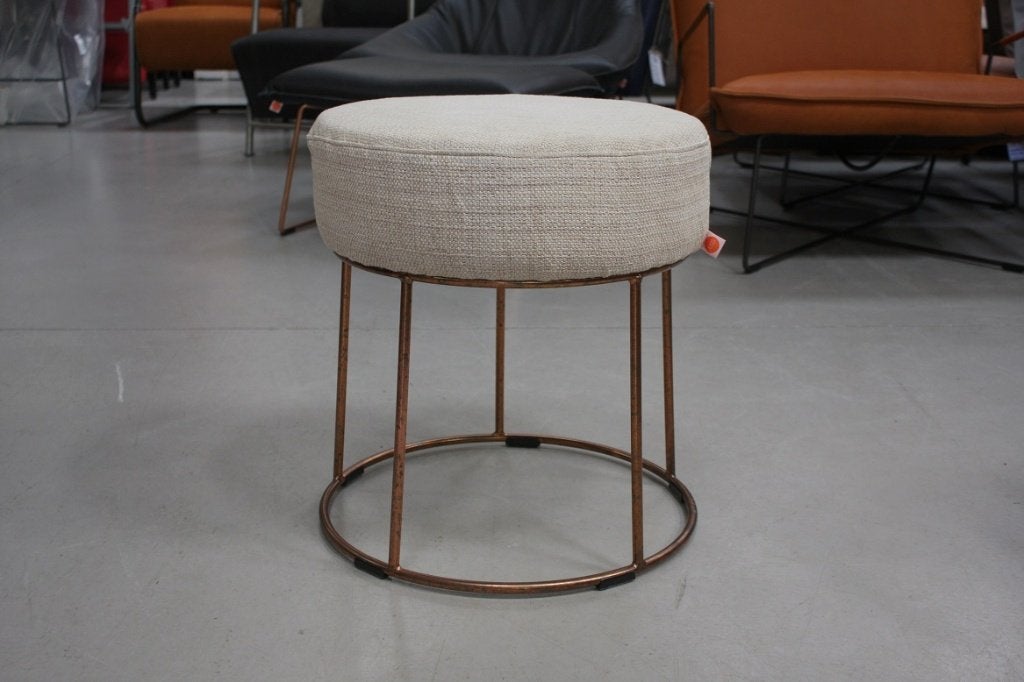 Ronde poef hocker krukje CODY Jess Design metaal stof beige, Minder dan 50 cm, Rond, Minder dan 50 cm, Ophalen of Verzenden