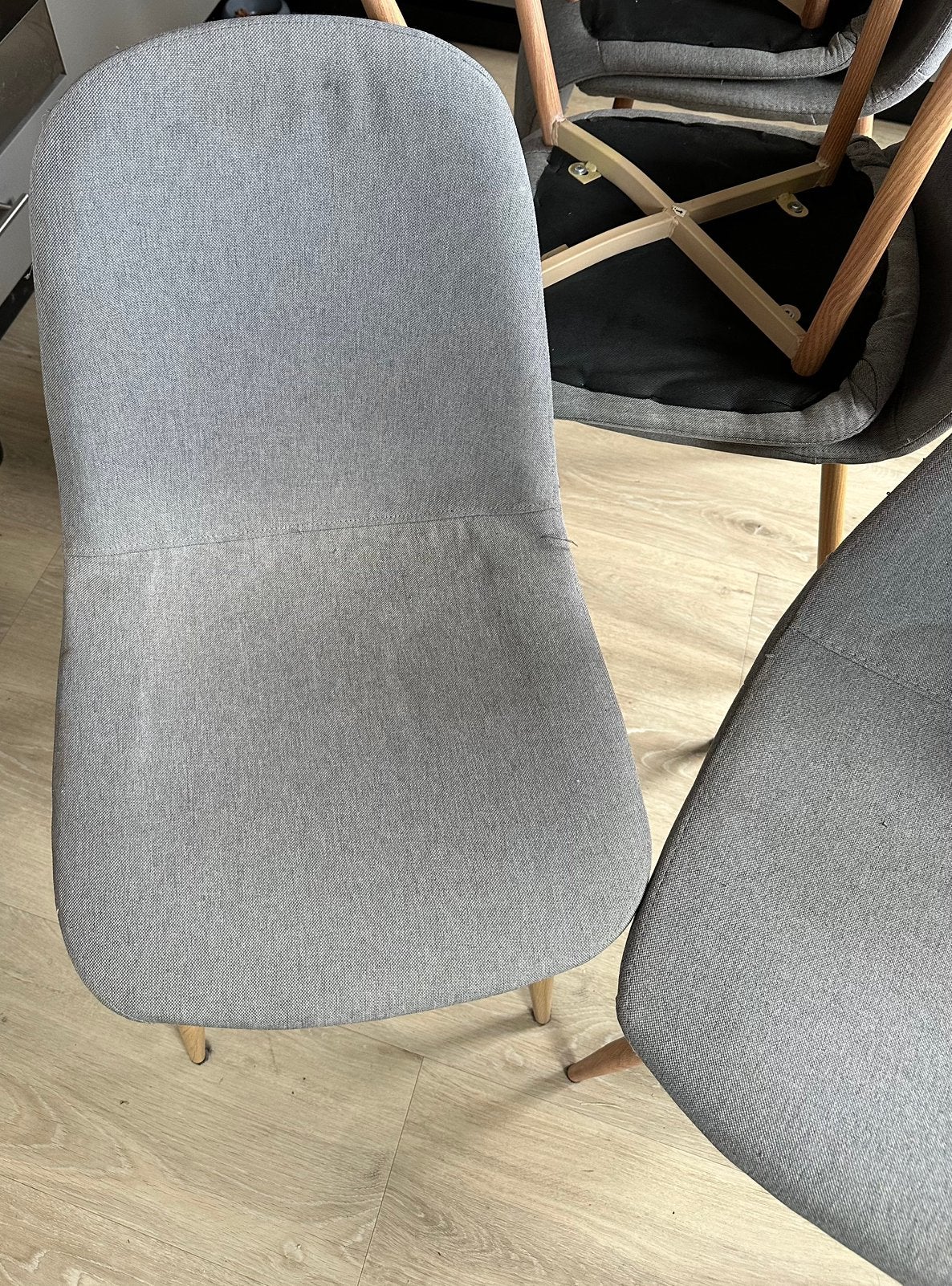 6x grijze eettafel stoelen, Ophalen, Gebruikt, Vijf, Zes of meer stoelen, Stof