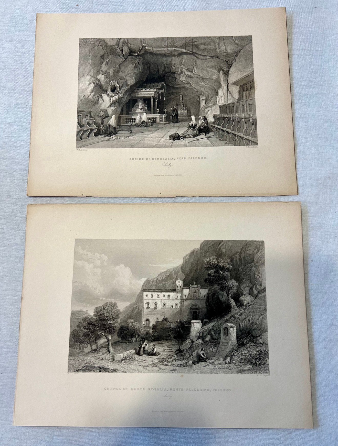 2X Antieke fotos 1839 chapel santa rosalia, shrine strosalia, Ophalen of Verzenden, Voor 1940, Zo goed als nieuw, Gebouw