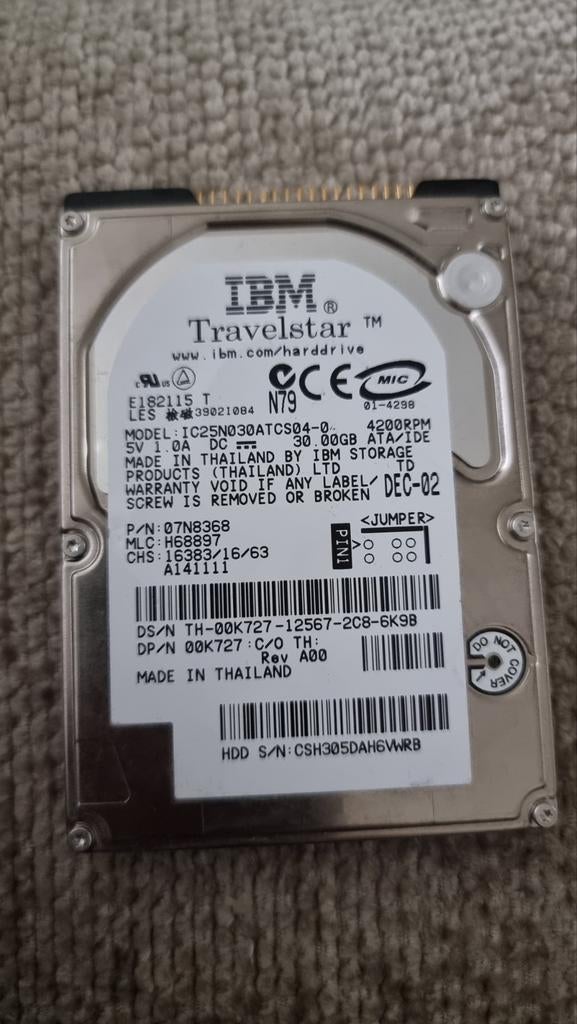 IBM Travelstar 30GB IDE HDD - Laptop Harde Schijf, Intern, Gebruikt, HDD, Ophalen of Verzenden