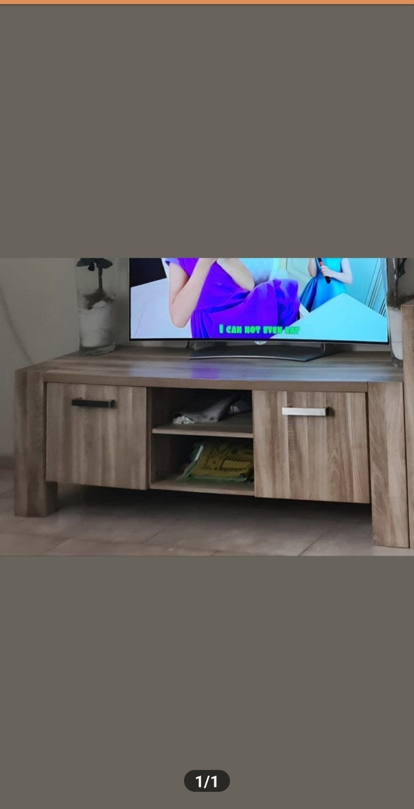 Licht eiken tv-meubel met opbergruimte, Gebruikt, 150 tot 200 cm, Eikenhout, Ophalen of Verzenden