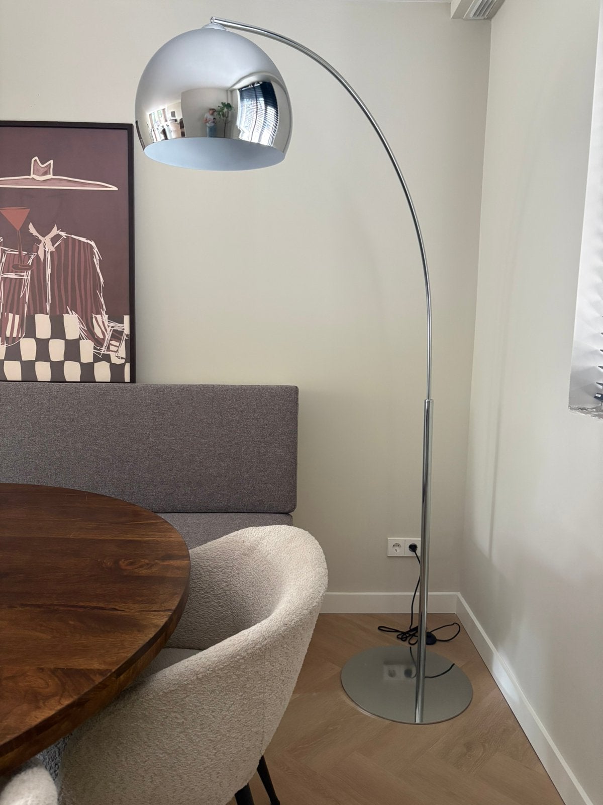 Nieuwe Verchroomde Booglamp, Huis en Inrichting, Lampen | Vloerlampen, Ophalen, Nieuw, E27 (groot), Metaal