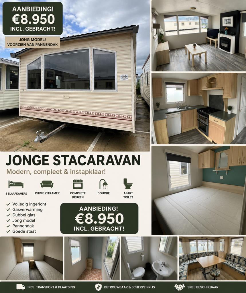 BK lymington 370 x 10.50 /Pannendak / 3 SLK / + Gebracht, Caravans en Kamperen, Stacaravans, Tot en met 4